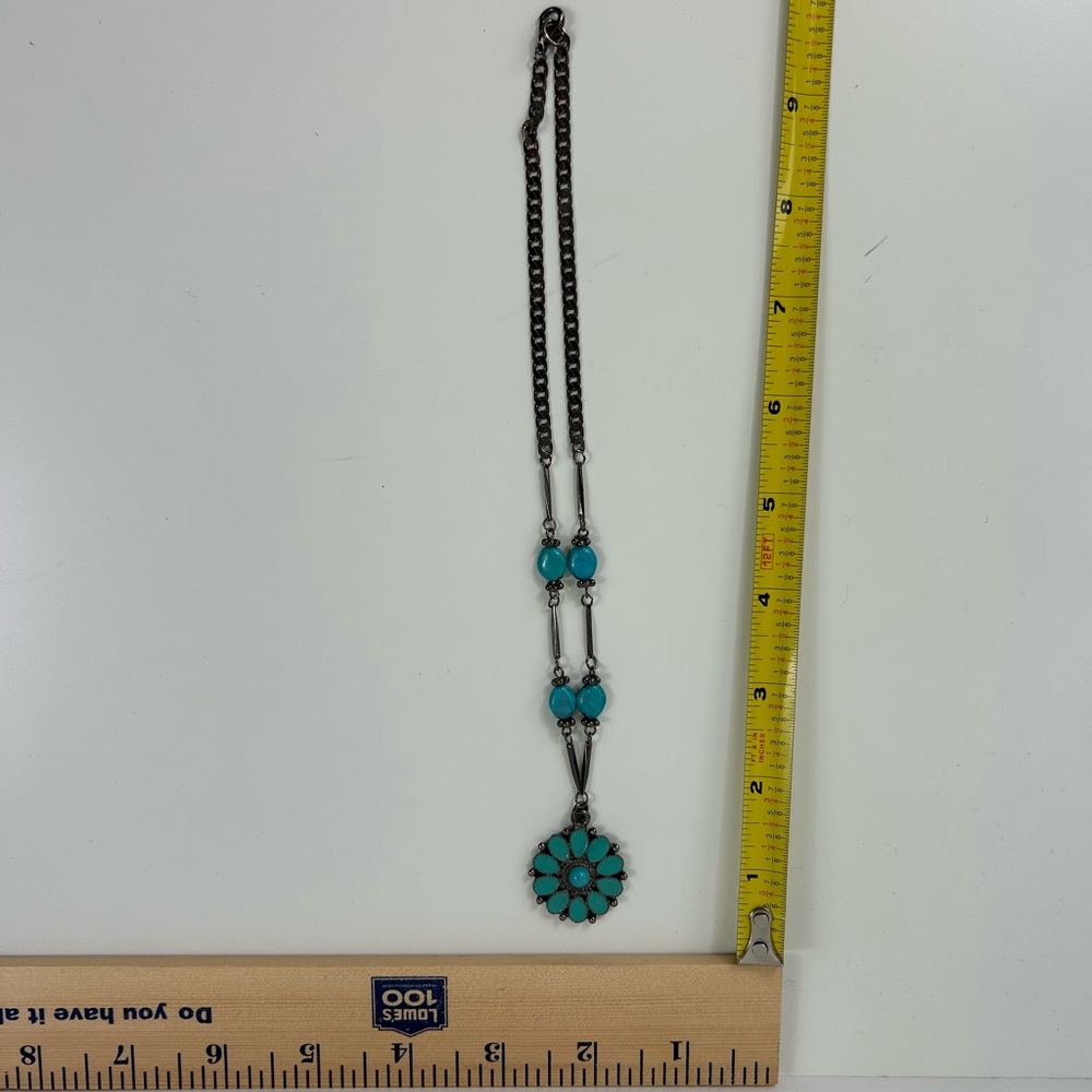 Faux Turquoise Flower Necklace - Picture 6 of 6